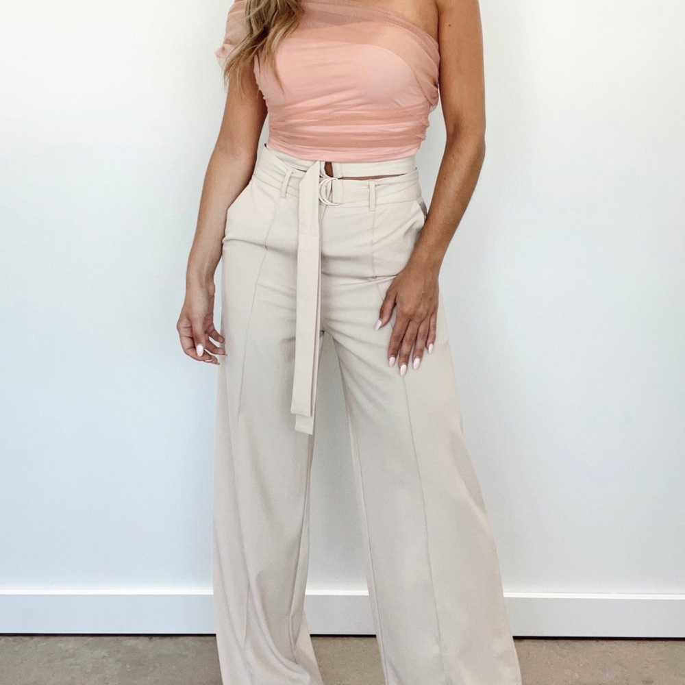 Cream Wide-Leg High-Waisted Jumpsuit